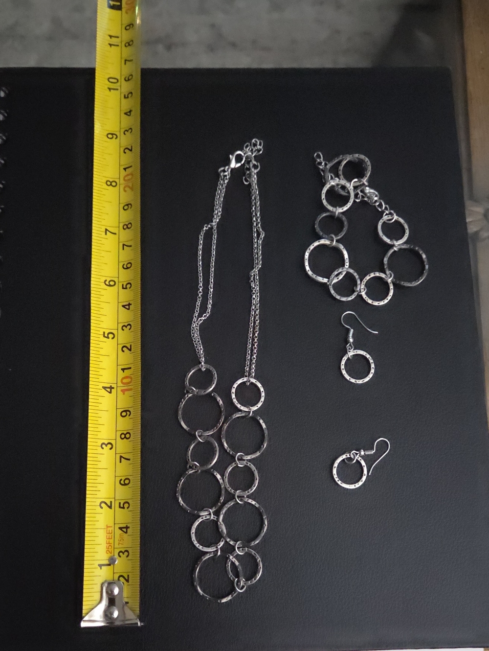 Silver Circle Link Necklace, Bracelet & Earrings Set - Women Jewelry